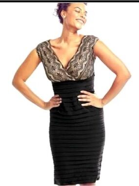 Signature Lana Cocktail Dress size 8 Black & Lace overlay empire waist bandage